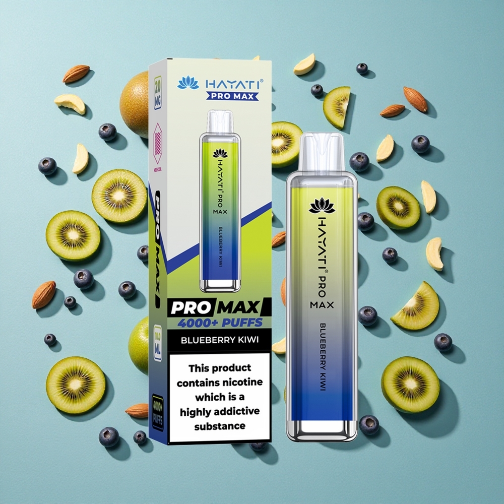 Blåbær Kiwi Hayati Pro Max 4000 Puffs Genopladelig E-cigaret 2ml Tank TPD-overensstemmelse