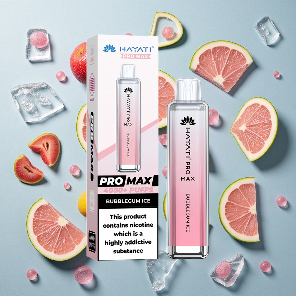 Bubblegum Ice Hayati Pro Max 4000 Puffs Genanvendelig Vape 2ml tank med 10ml auto påfyldning