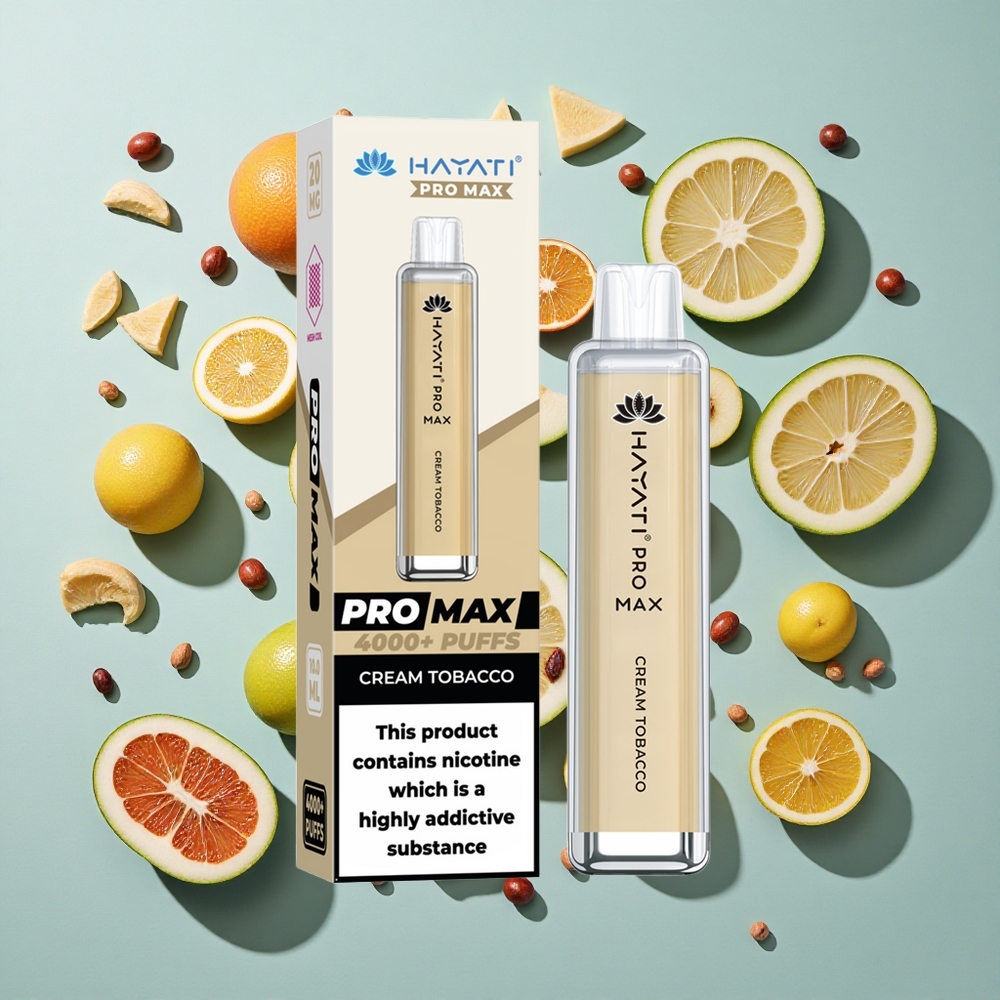 Cream Tobacco Hayati Pro Max 4000 Puffs Genanvendelig Vape 2ml behold