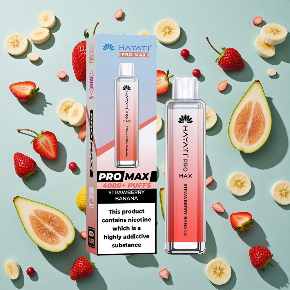 Jordbær-Banana Hayati Pro Max 4000 Puffs 2ml tank med 10ml auto påfyldning (TPD-overensstemmelse)