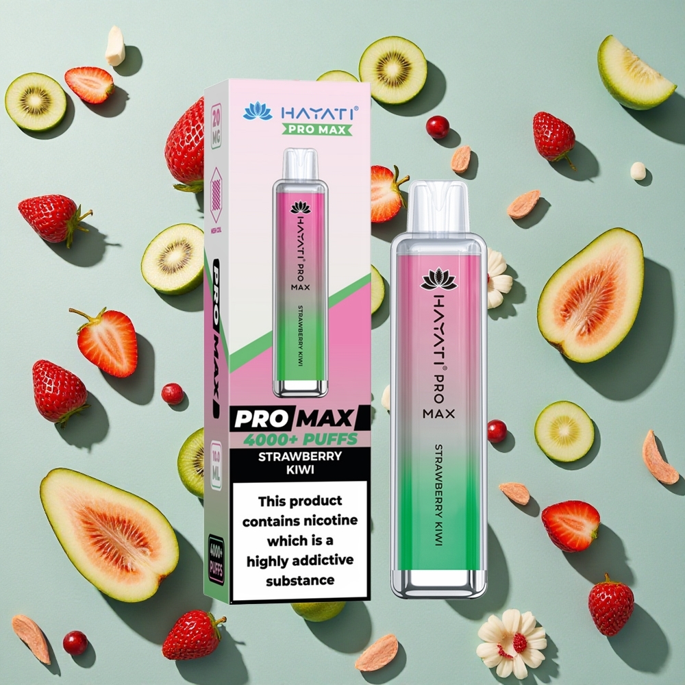Jordbær-Kiwi Hayati Pro Max 4000 Puffs Genanvendelig Vape med 2ml tank og 10ml auto påfyldning