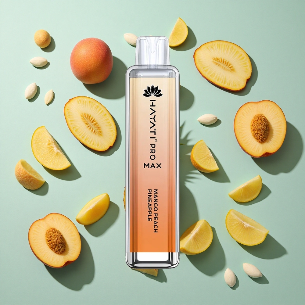 Mango Peach Ananas Hayati Pro Max 4000 Puffs Genopladelig Vape 2ml tank med 10ml auto påfyldning
