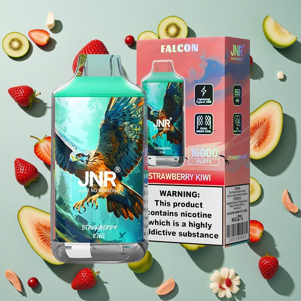 Jordbær-Kiwi JNR Falcon 16000 Puffs 22ml E-væske Dual Mesh Coil