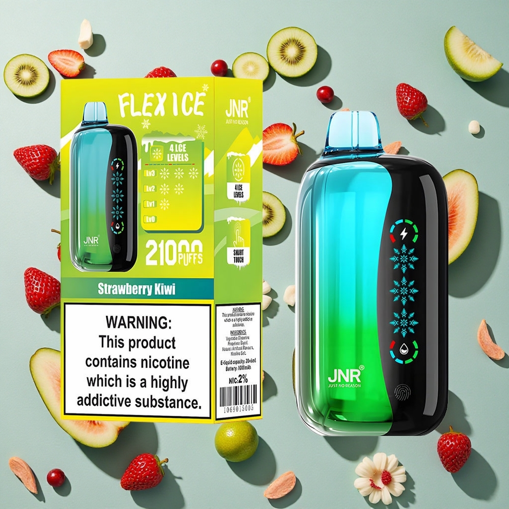 Jordbær Kiwi JNR Flex Ice 21000 Puff Tilpasselig Luftgennemstrømning
