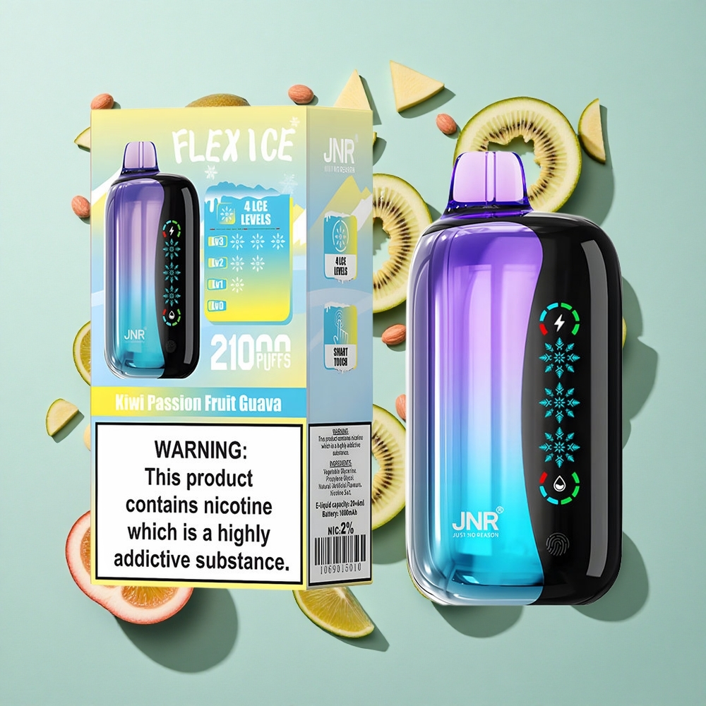 Kiwi Passion Fruit Guava JNR Flex Ice 21000 Puffs Tilpasning af Is 1.2 Ohm Dual Mesh