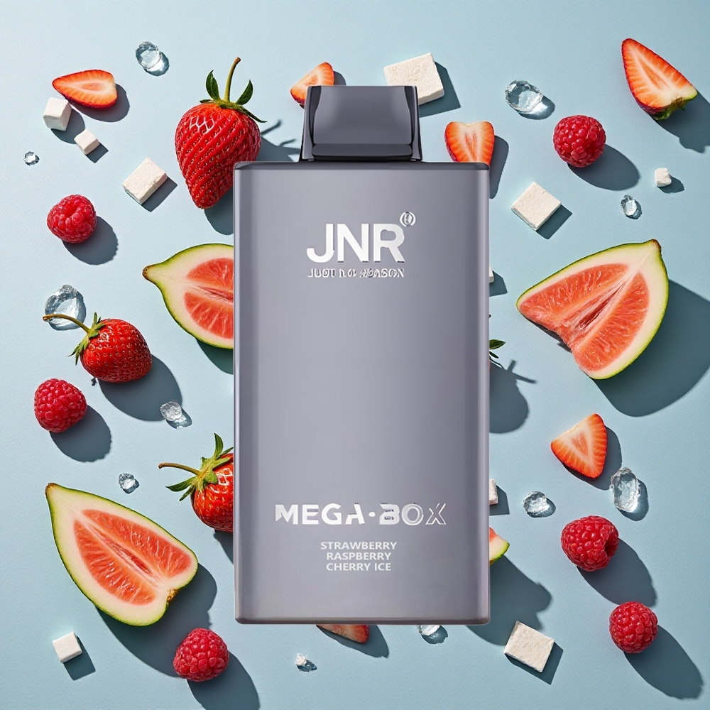 Jordbær Hindbær Kirsebær Is JNR Mega Box 25000 Puffs 30ml E-væske Kapacitet