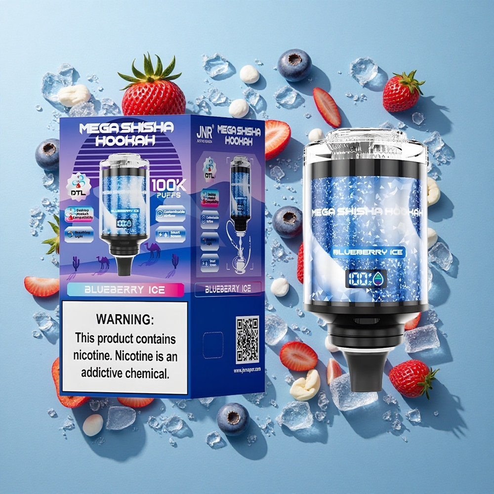Blåbær Is JNR Mega Shisha Hookah 100K Puffs Skærm