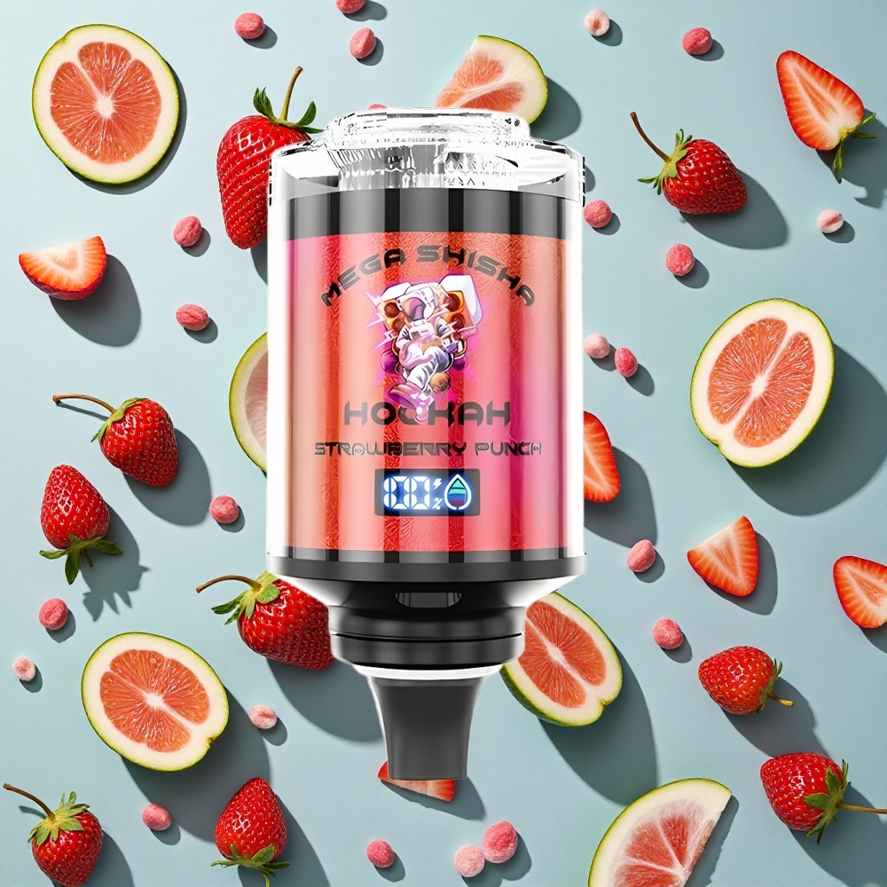Jordbær Punch JNR Mega Shisha Hookah 100K puste 2200mAh Genopladeligt Batteri