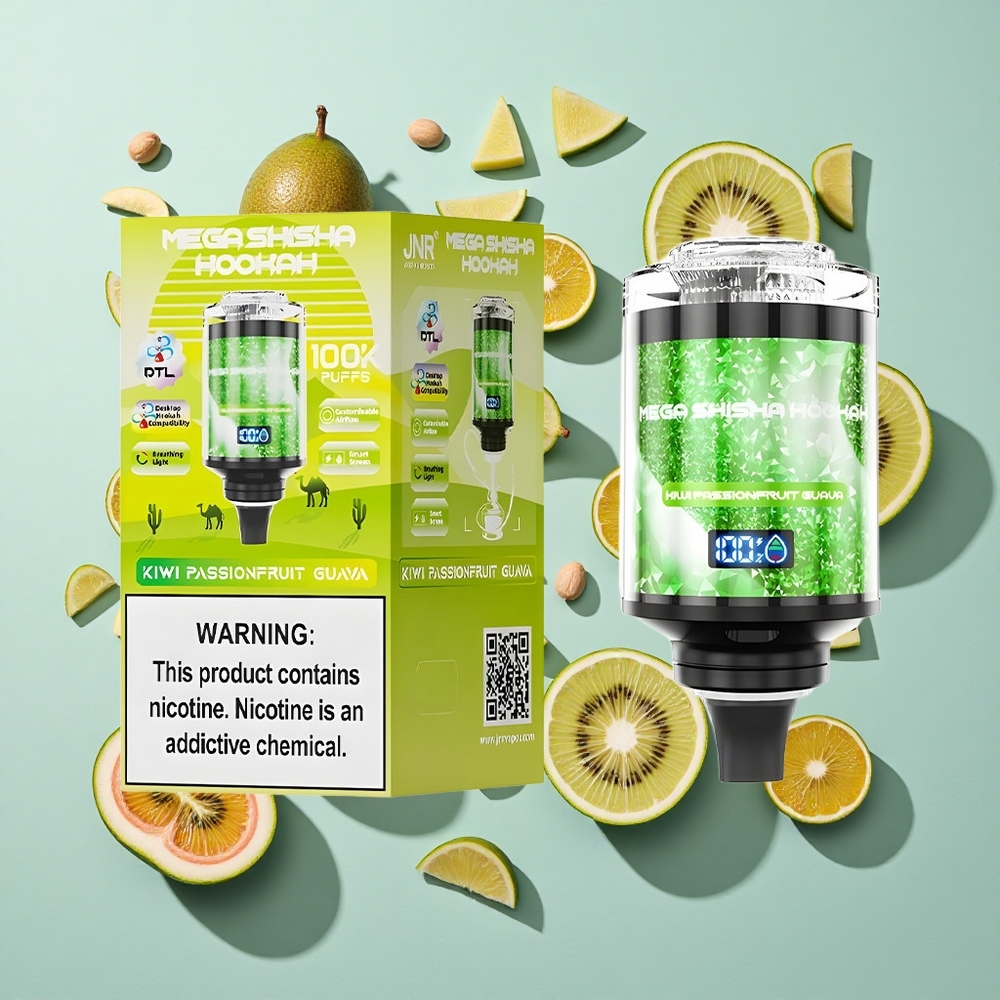 Kiwi Passionfrugt Guava JNR Mega Shisha Hookah 100K Puffs Typ-C hurtigopladning