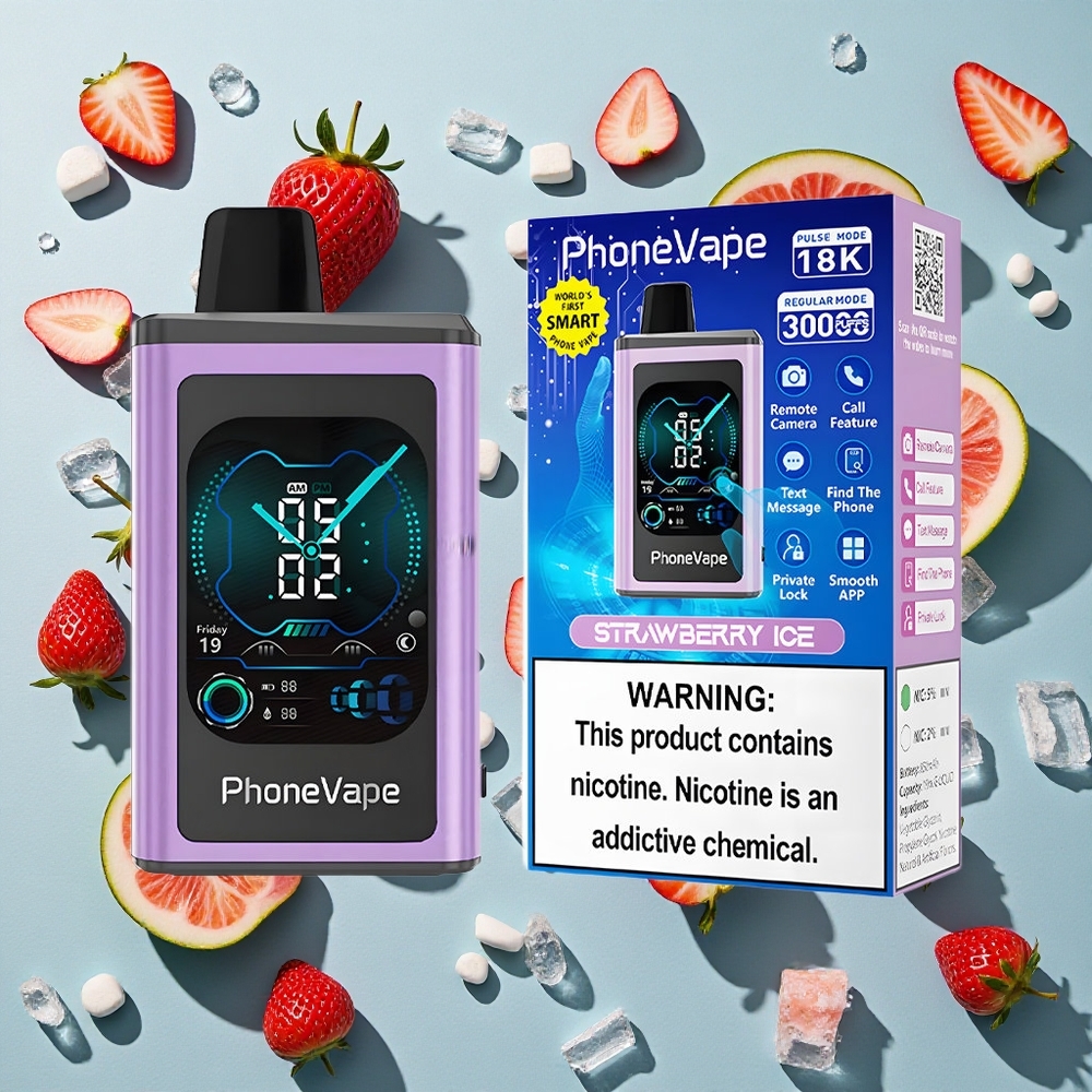 Jordbær Is JNR PhoneVape 30000 puff Engangs vape 850mAh Type-C Genopladelig Batteri