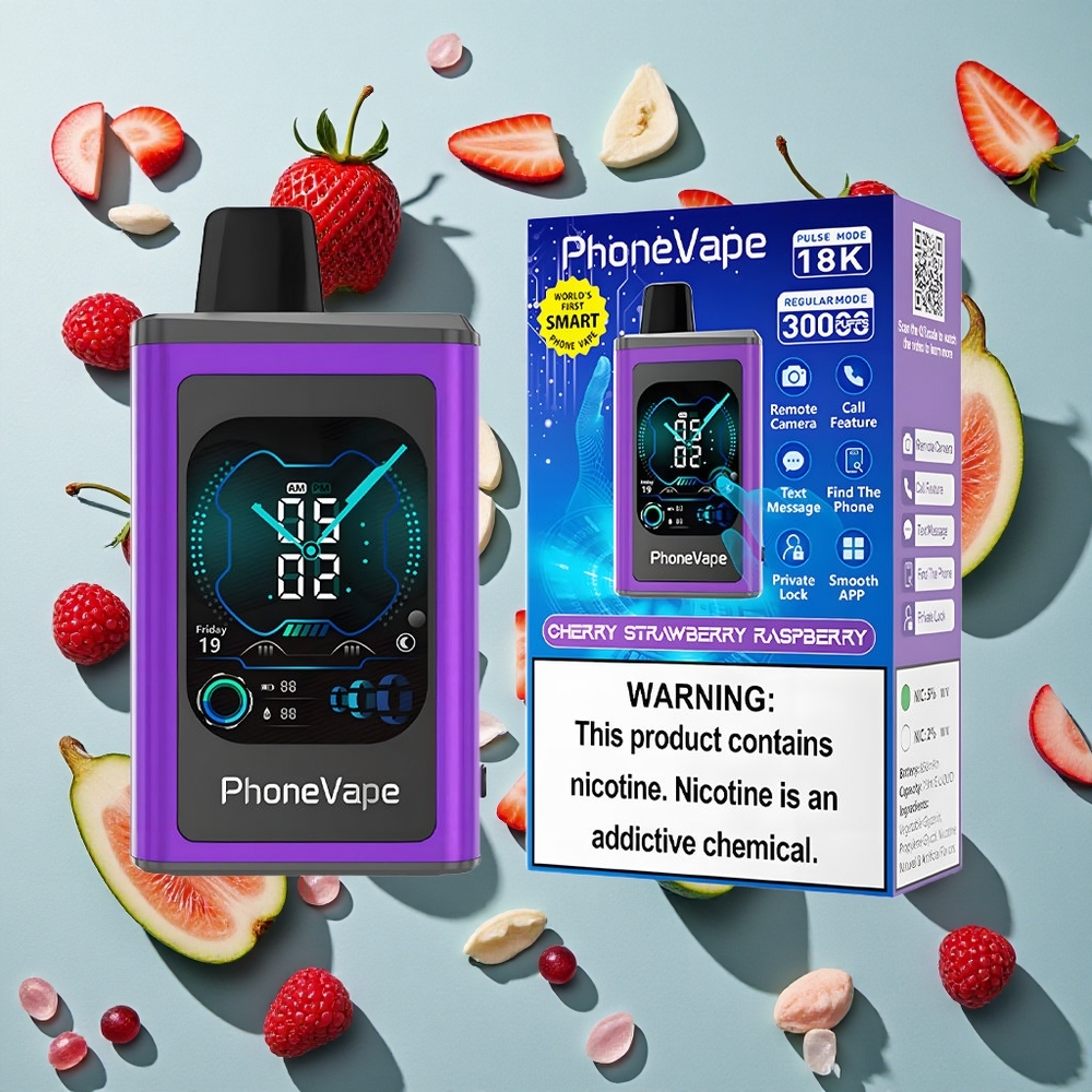 Kirsebær Jordbær Hindbær JNR PhoneVape 30000 puff Engangs vape med 850mAh Type-C Genopladelig Batteri