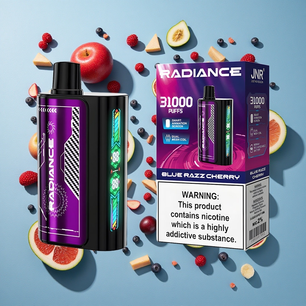 Blå Hindbær-Kirsebær JNR Radiance 31000 Puffs 28ml E-væske