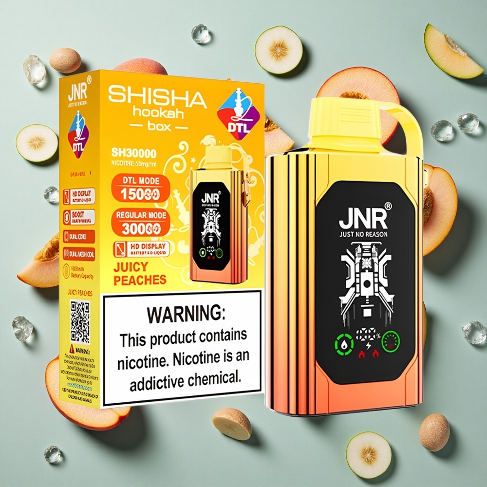 Juicy Peaches JNR Shisha Hookah Box 20500 Puffs 25ml e-væske kapacitet