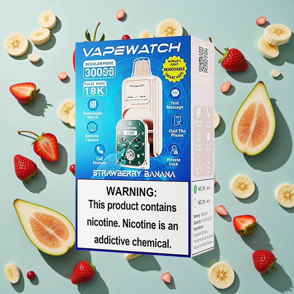 Jordbær Banan JNR Vape Watch 30.000 puff med Type-C Hurtigopladning