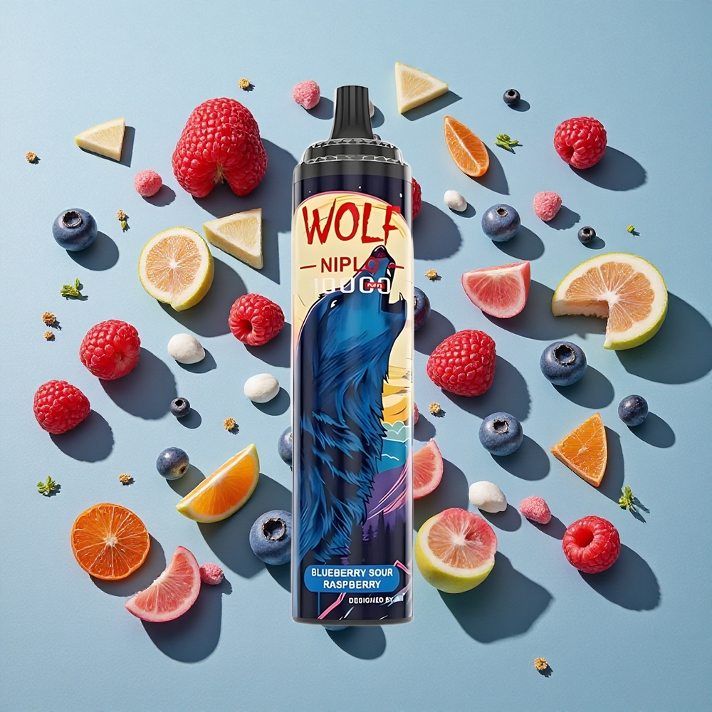Blåbær Sur Hindbær JNR Wolf Niplo 10000 Puffs 20ml Type-C opladning